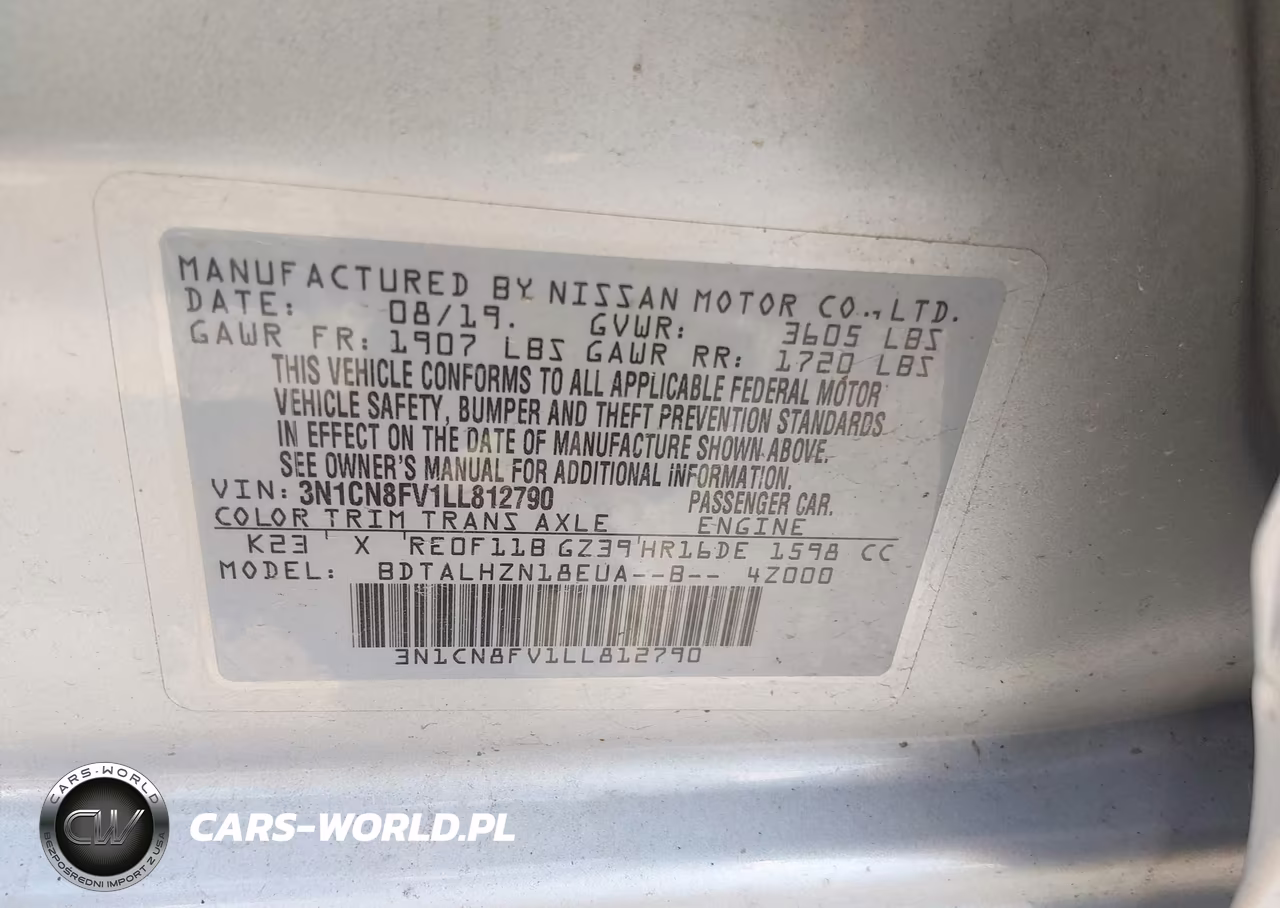 2020 Nissan Versa Sr Xtronic Cvt VIN:3N1CN8FV1LL812790 - 9