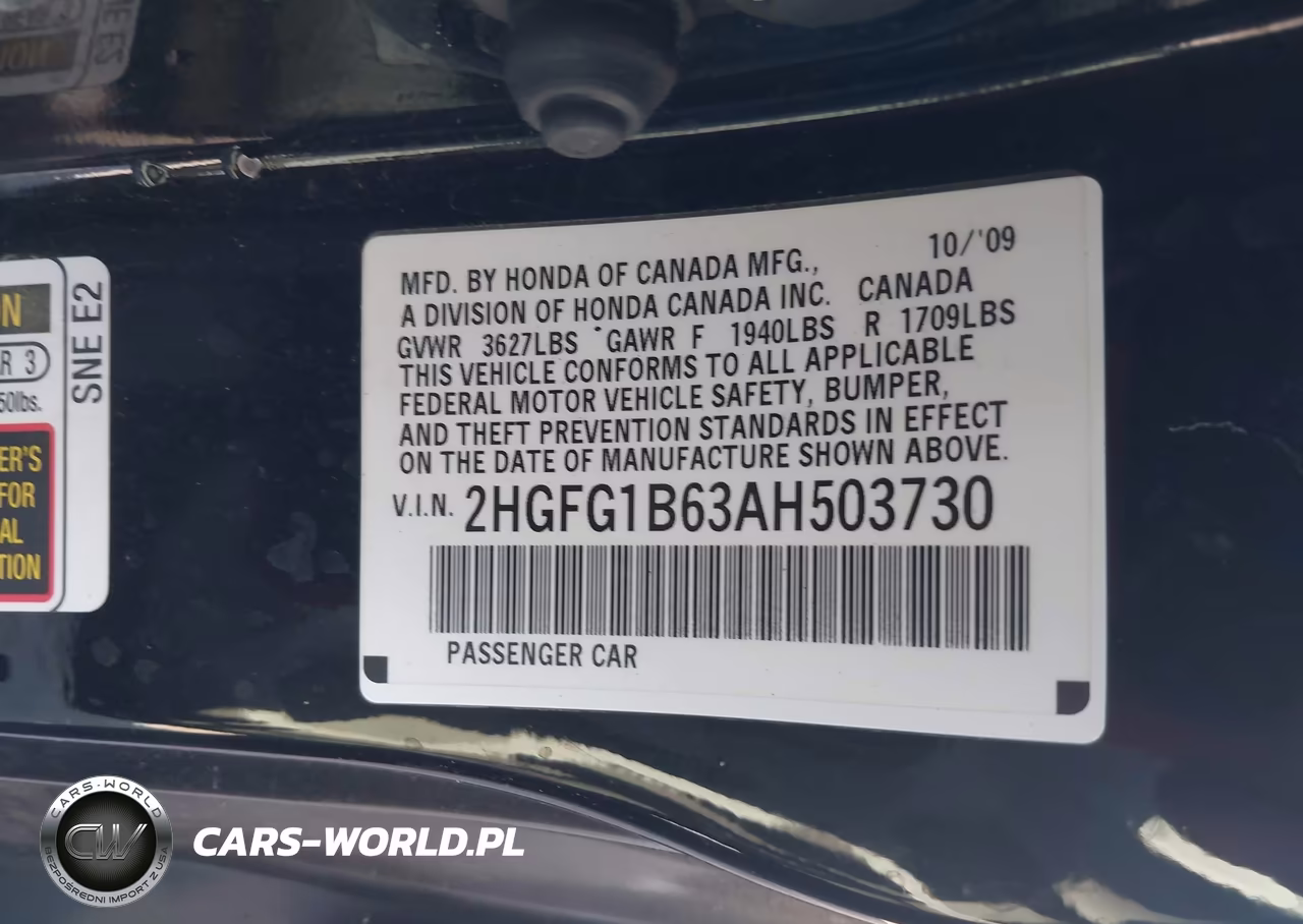 2010 Honda Civic Lx VIN:2HGFG1B63AH503730 - 9