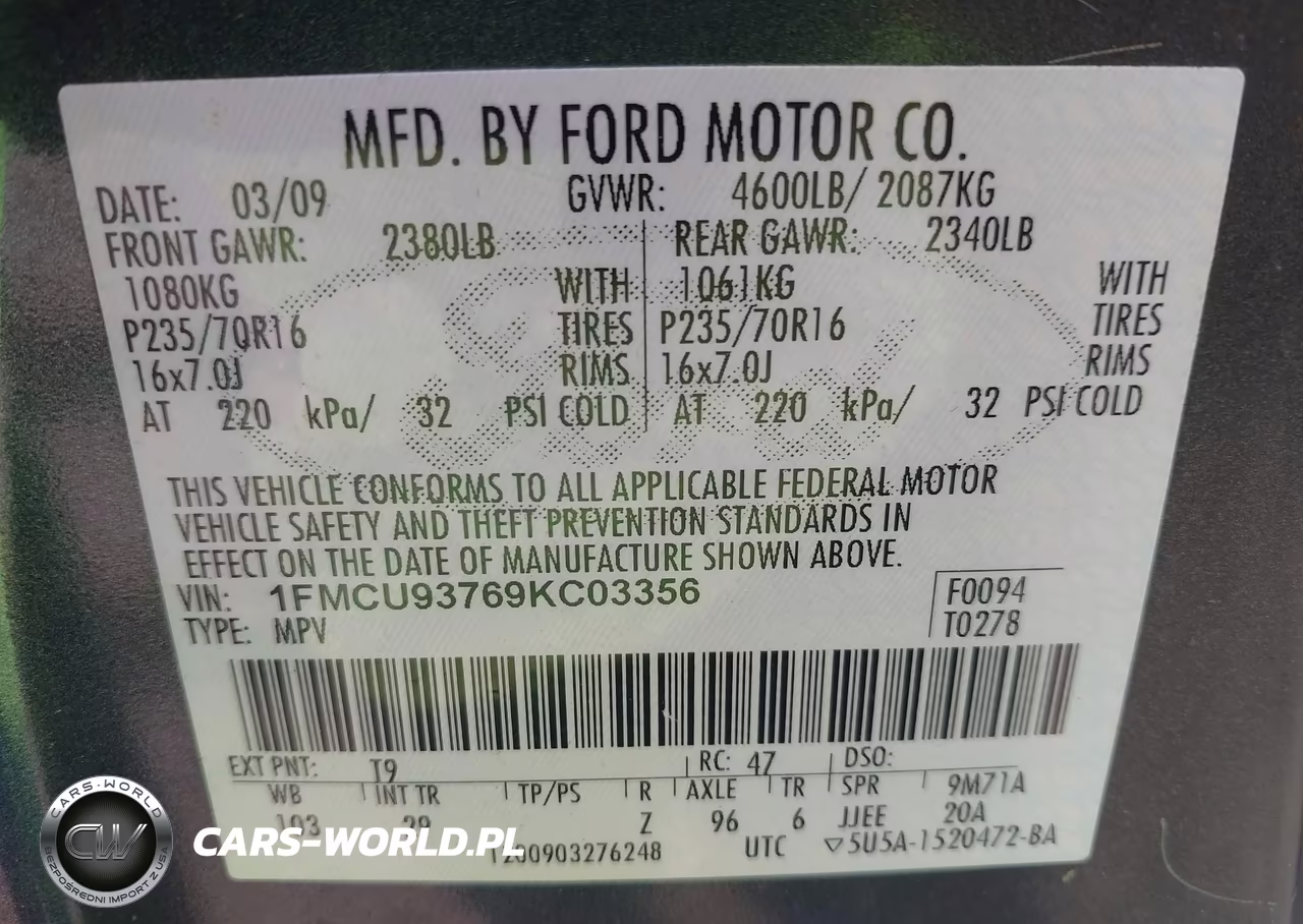 2009 Ford Escape Xlt VIN:1FMCU93769KC03356 - 9