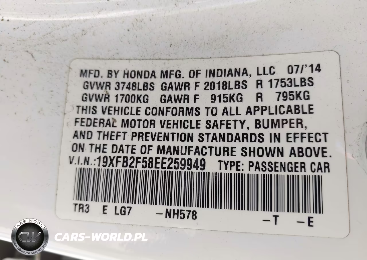2014 Honda Civic Lx VIN:19XFB2F58EE259949 - 9