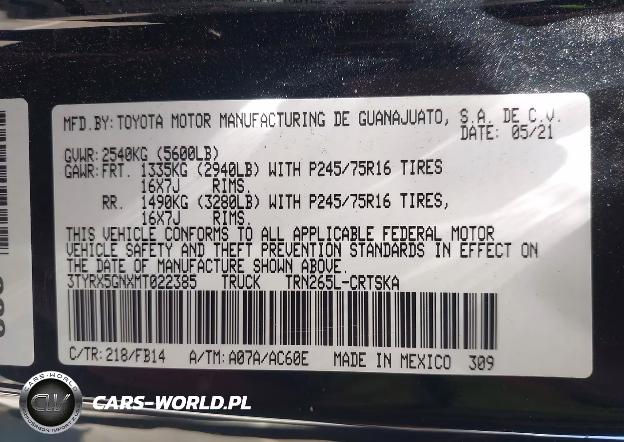 2021 Toyota Tacoma Sr VIN:3TYRX5GNXMT022385 - 9