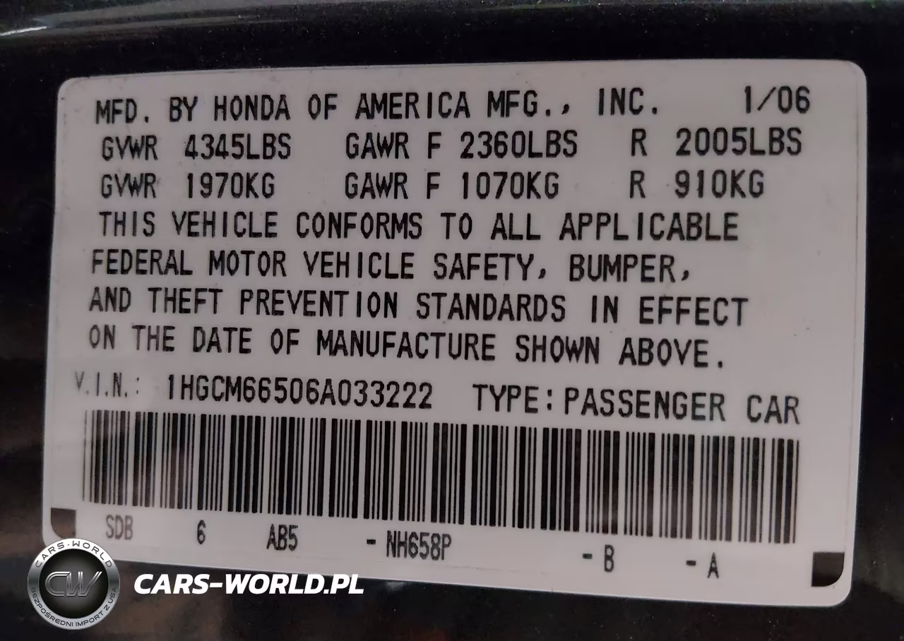2006 Honda Accord 3.0 Ex VIN:1HGCM66506A033222 - 9