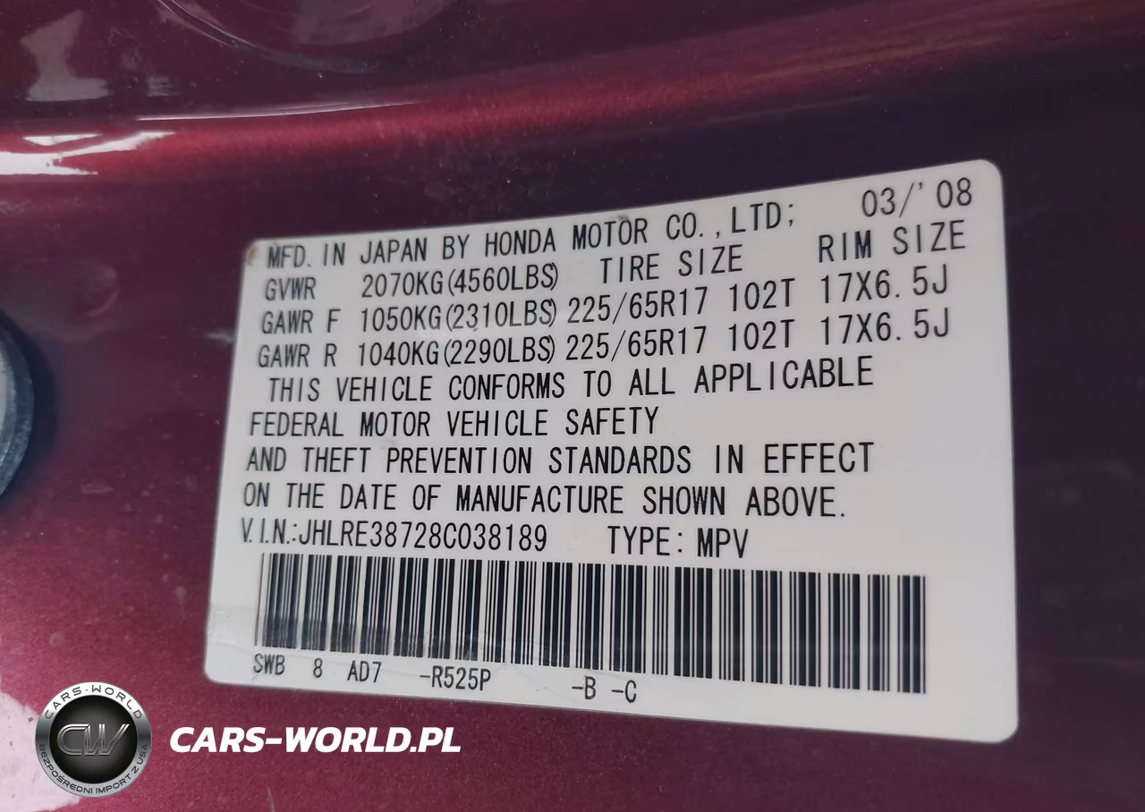 2008 Honda Cr-V Ex-L VIN:JHLRE38728C038189 - 9