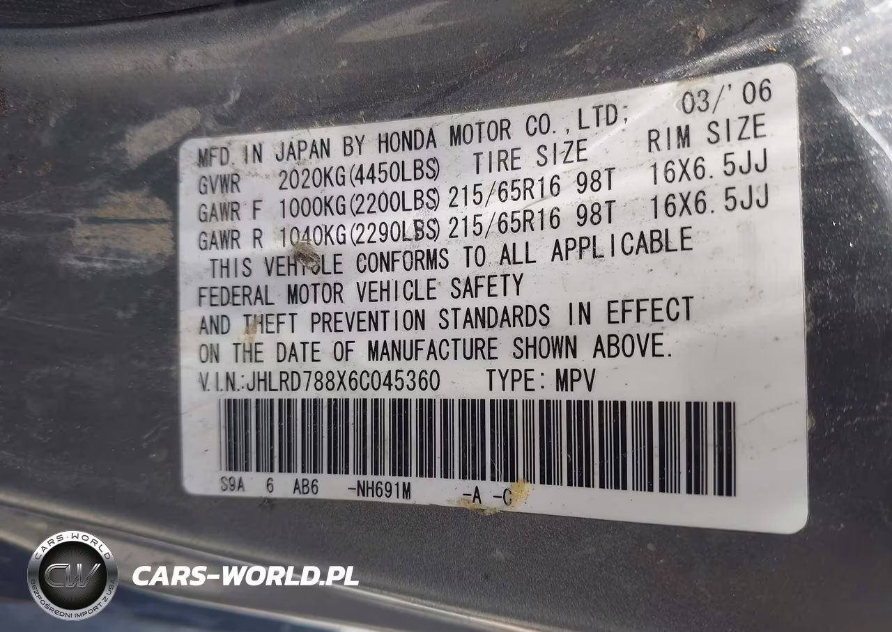 2006 Honda Cr-V Ex VIN:JHLRD788X6C045360 - 9