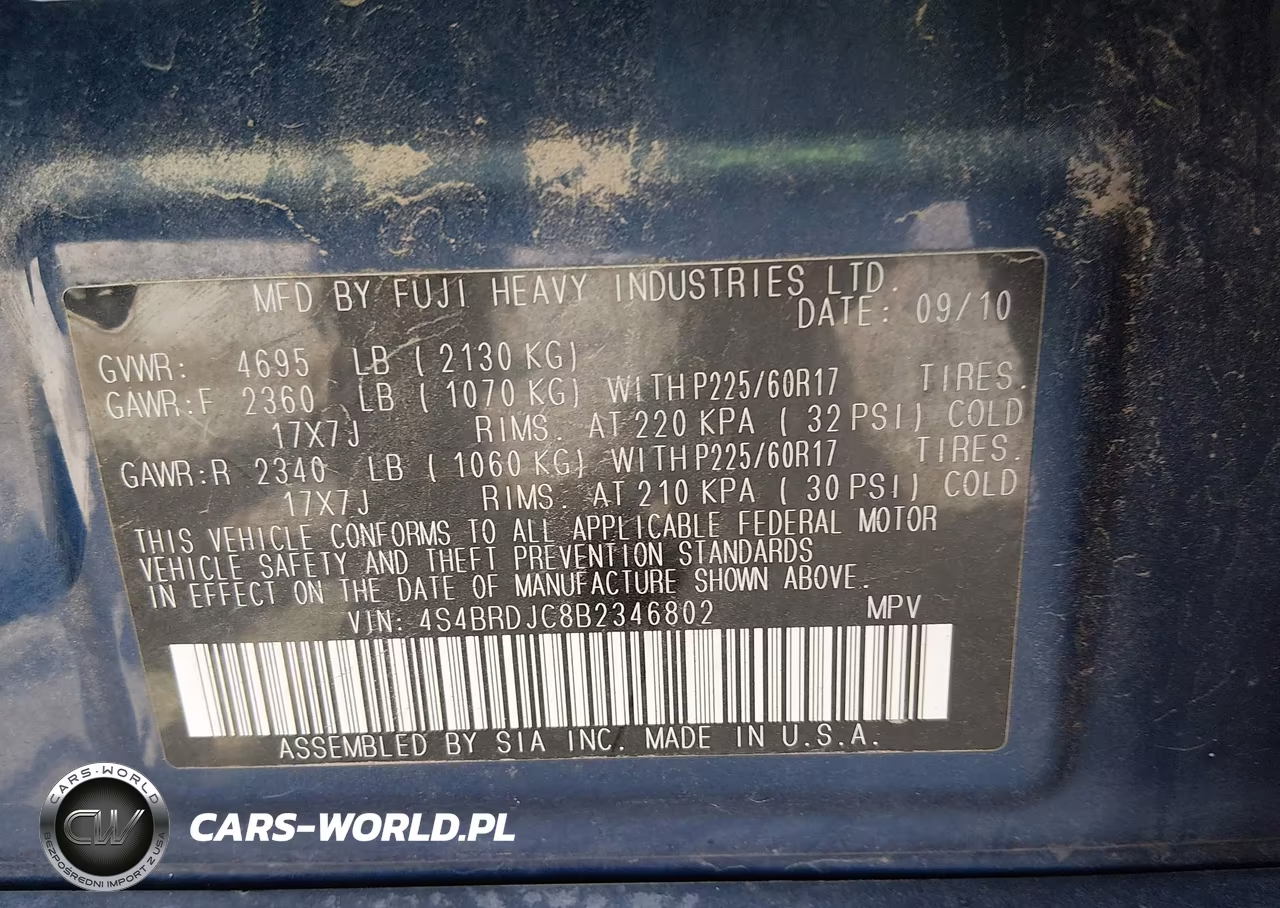 2011 Subaru Outback 3.6R Limited VIN:4S4BRDJC8B2346802 - 9