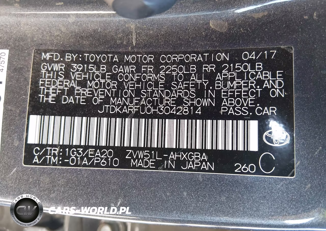 2017 Toyota Prius Four VIN:JTDKARFU0H3042814 - 9
