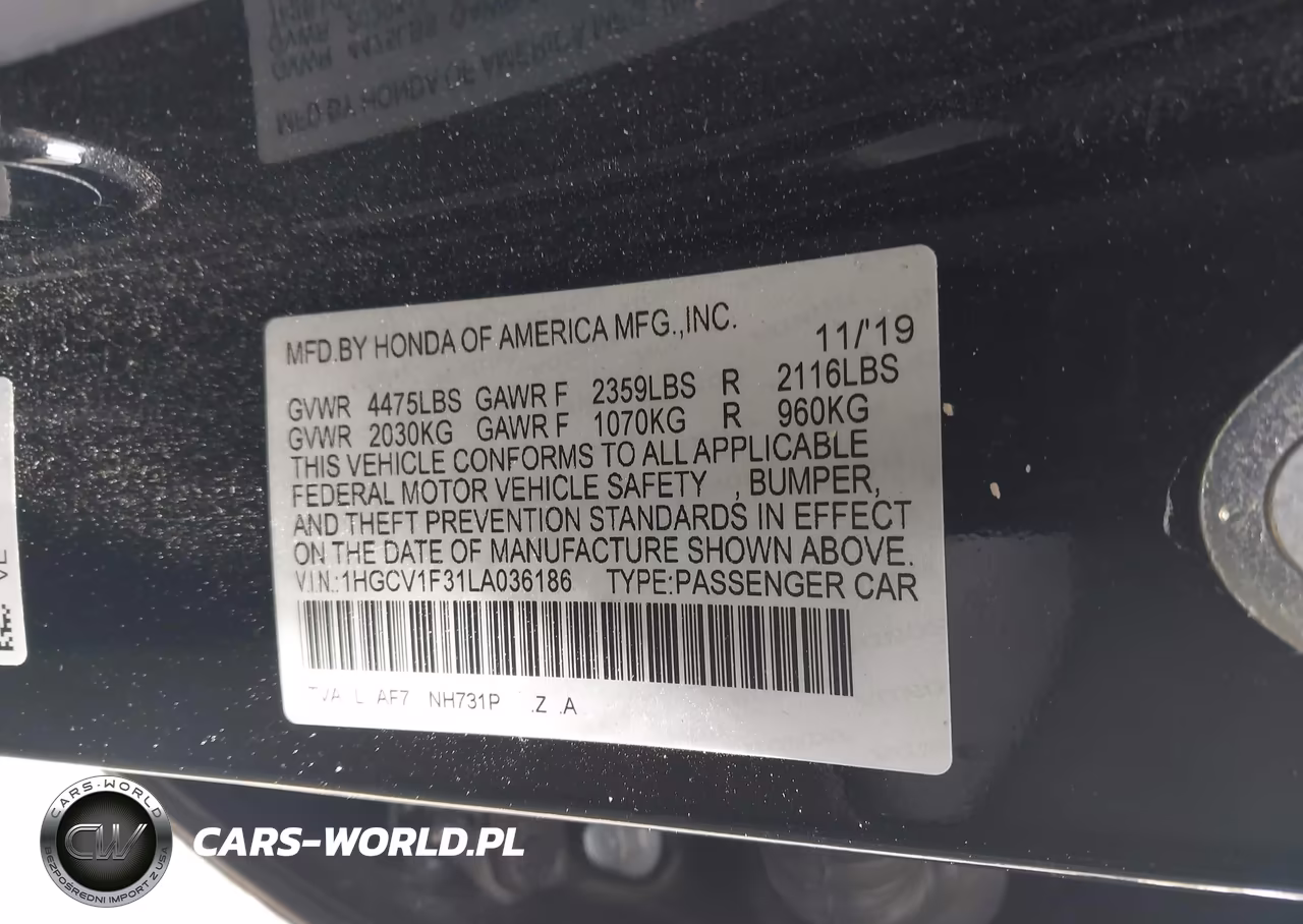 2020 Honda Accord Sport VIN:1HGCV1F31LA036186 - 9