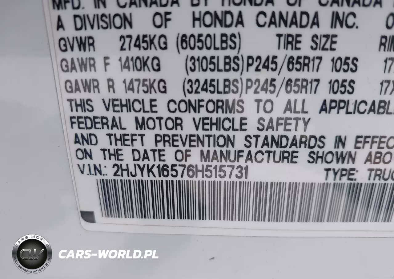 2006 Honda Ridgeline Rtl VIN:2HJYK16576H515731 - 9