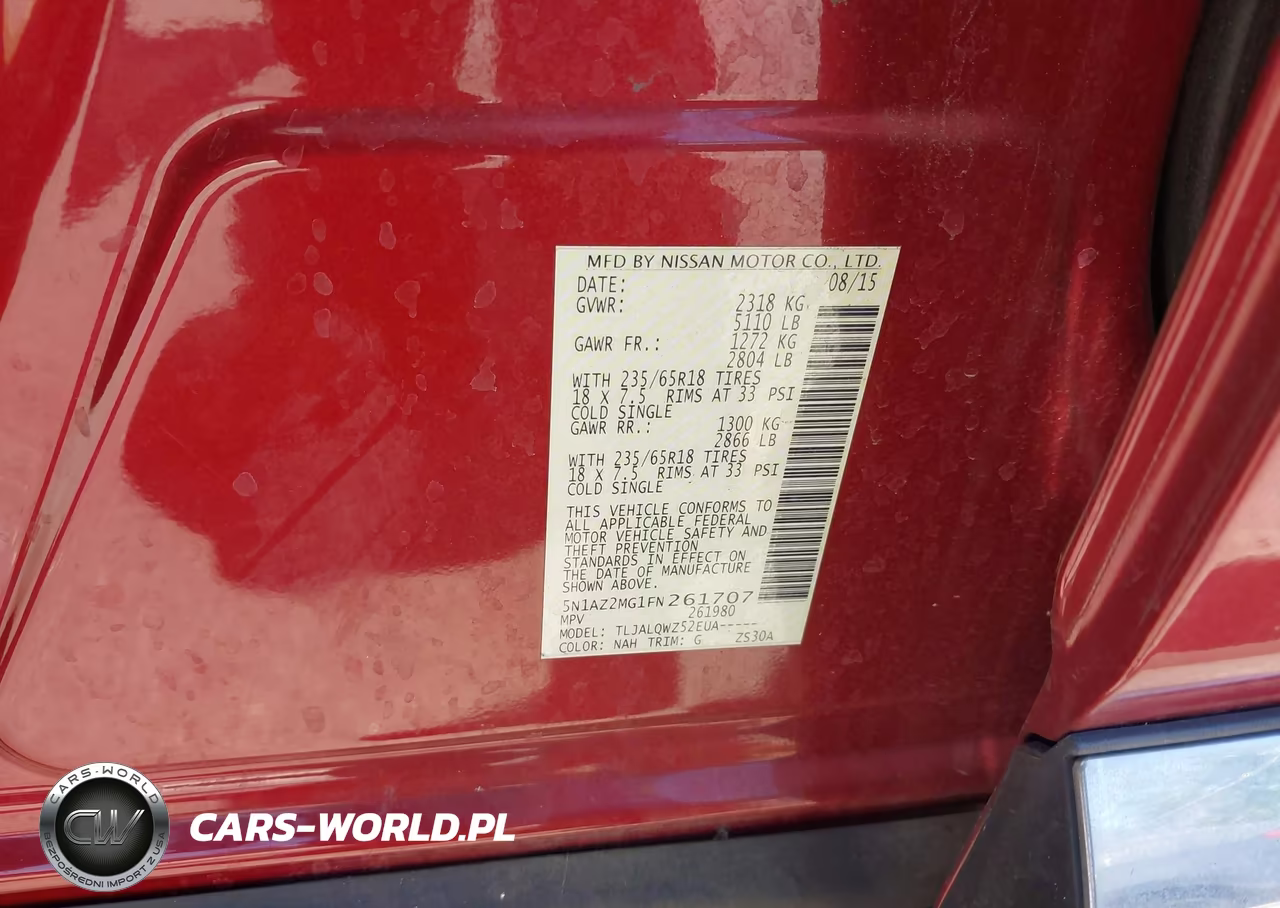 2015 Nissan Murano Sv VIN:5N1AZ2MG1FN261707 - 9