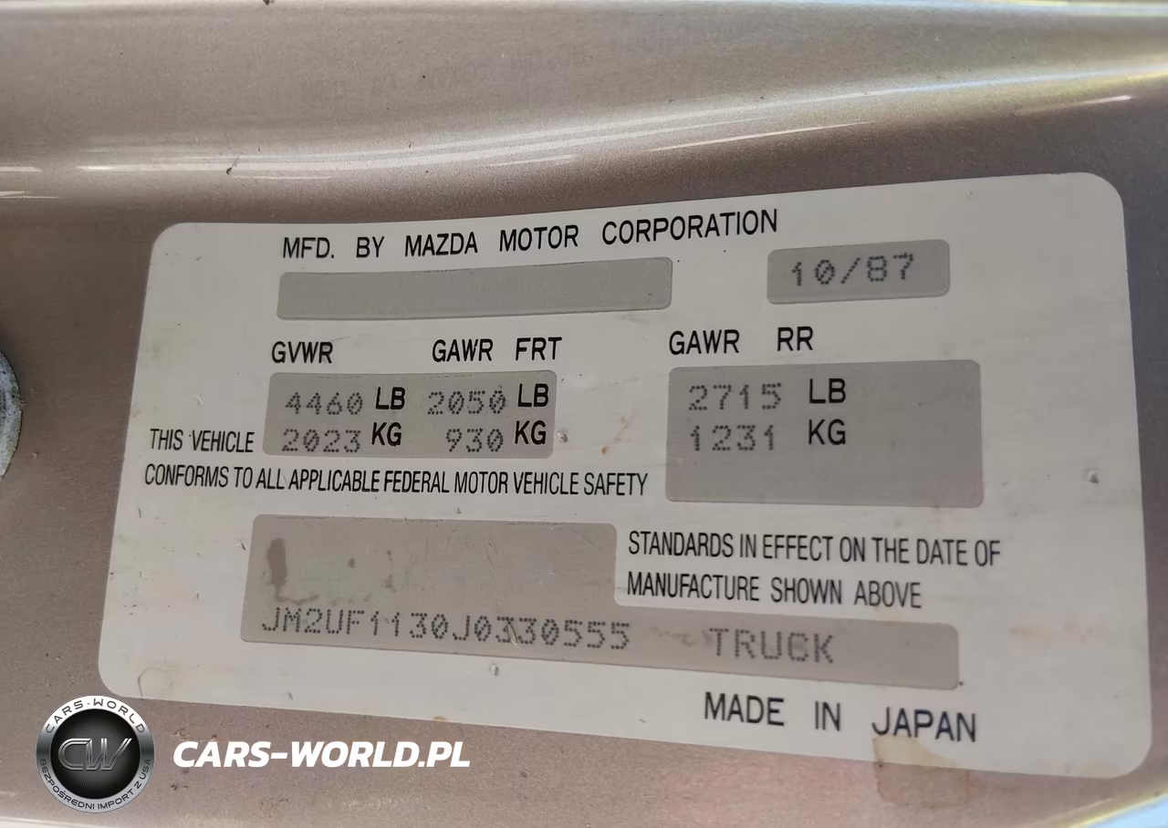 1988 Mazda B2200 Short Bed VIN:JM2UF1130J0330555 - 9