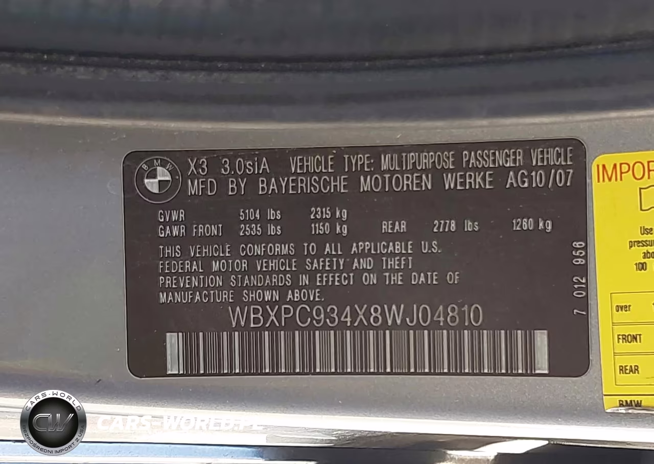 2008 BMW X3 3.0Si VIN:WBXPC934X8WJ04810 - 9