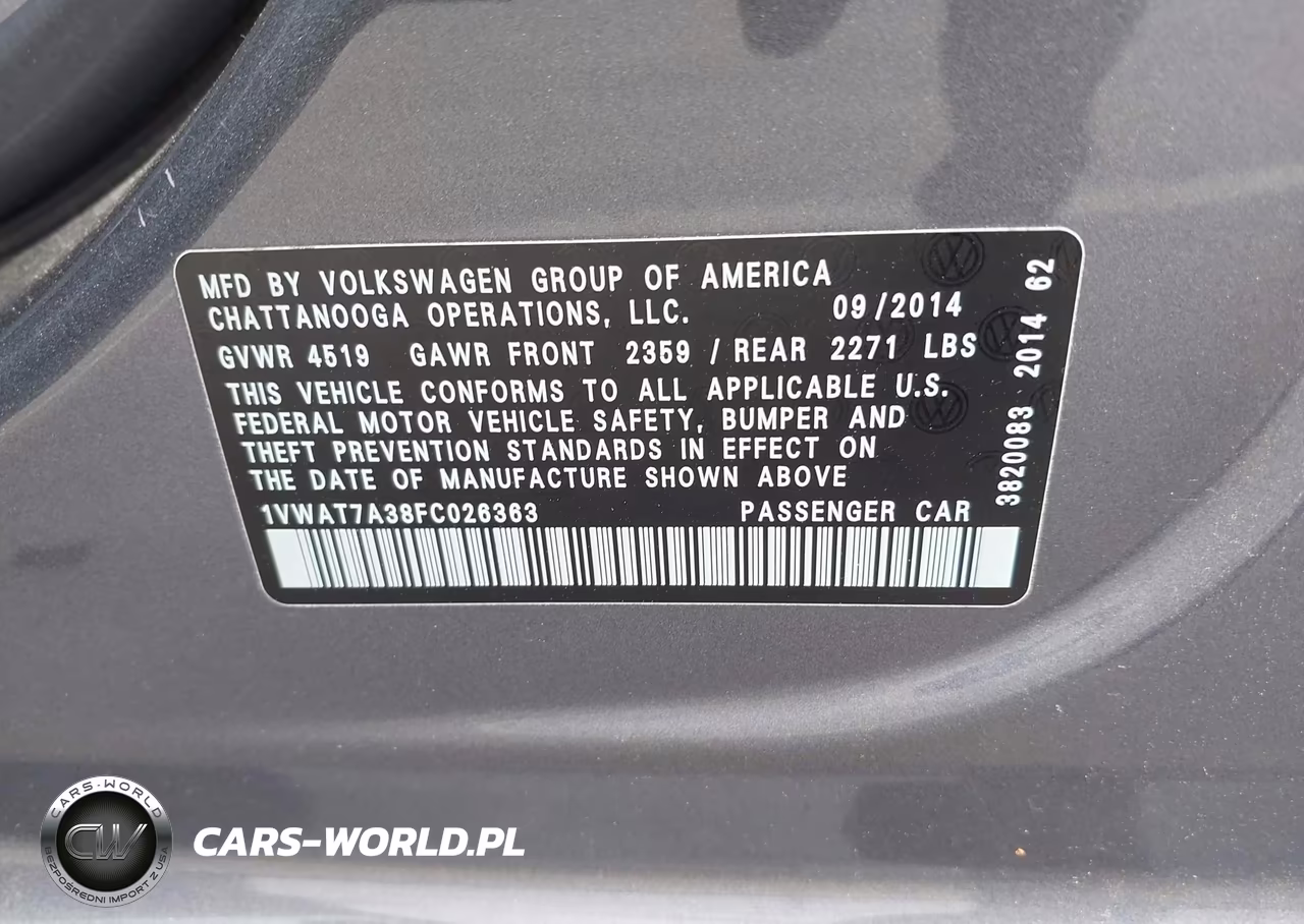 2015 Volkswagen Passat 1.8T Wolfsburg Edition VIN:1VWAT7A38FC026363 - 9