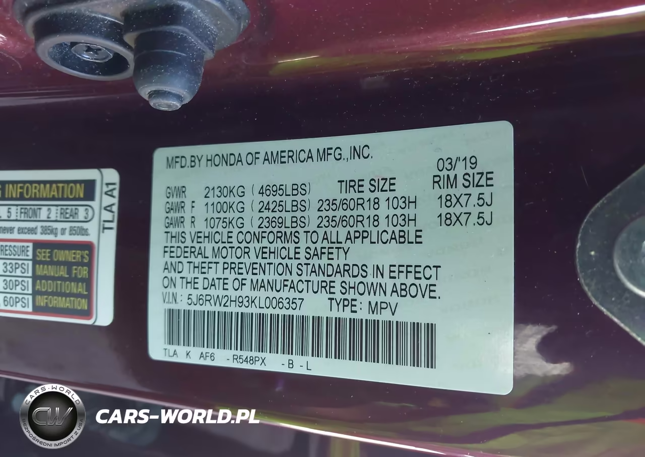 2019 Honda Cr-V Touring VIN:5J6RW2H93KL006357 - 9