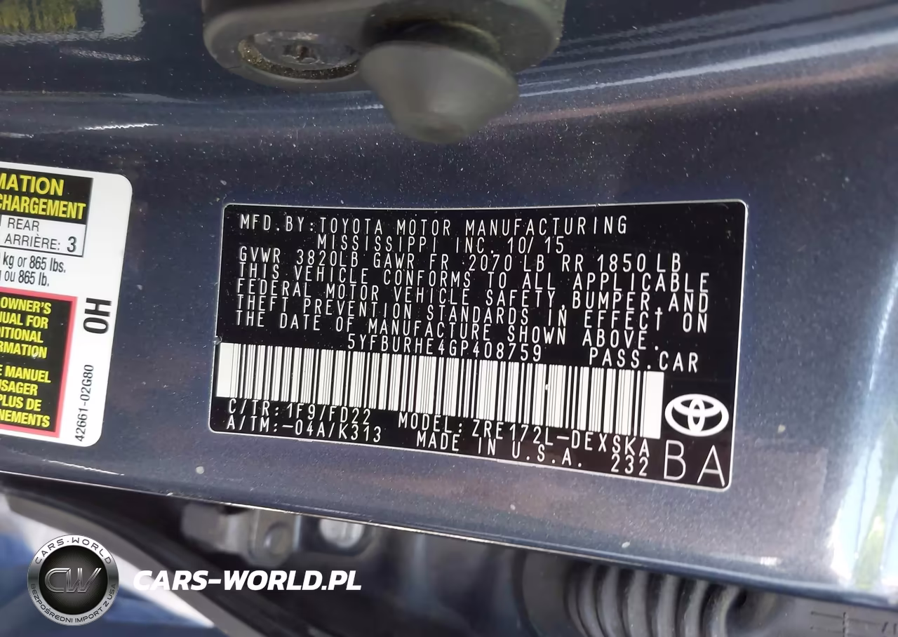 2016 Toyota Corolla S Plus VIN:5YFBURHE4GP408759 - 9