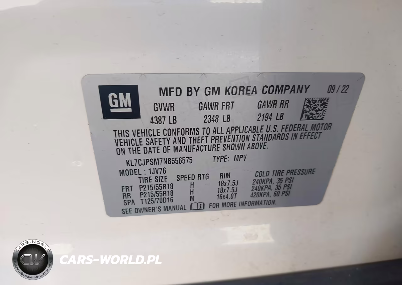 2022 Chevrolet Trax Awd Lt VIN:KL7CJPSM7NB556575 - 9