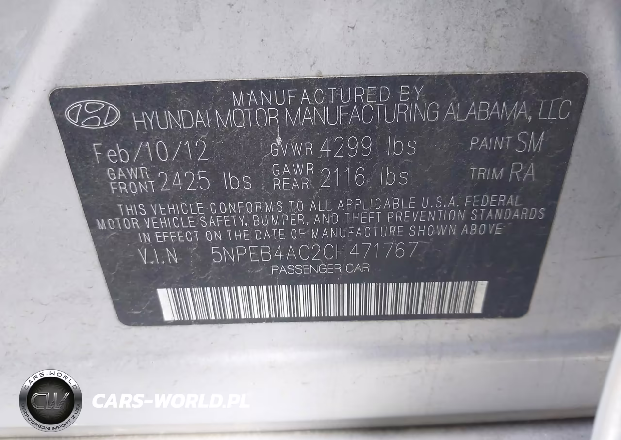2012 Hyundai Sonata Gls VIN:5NPEB4AC2CH471767 - 9