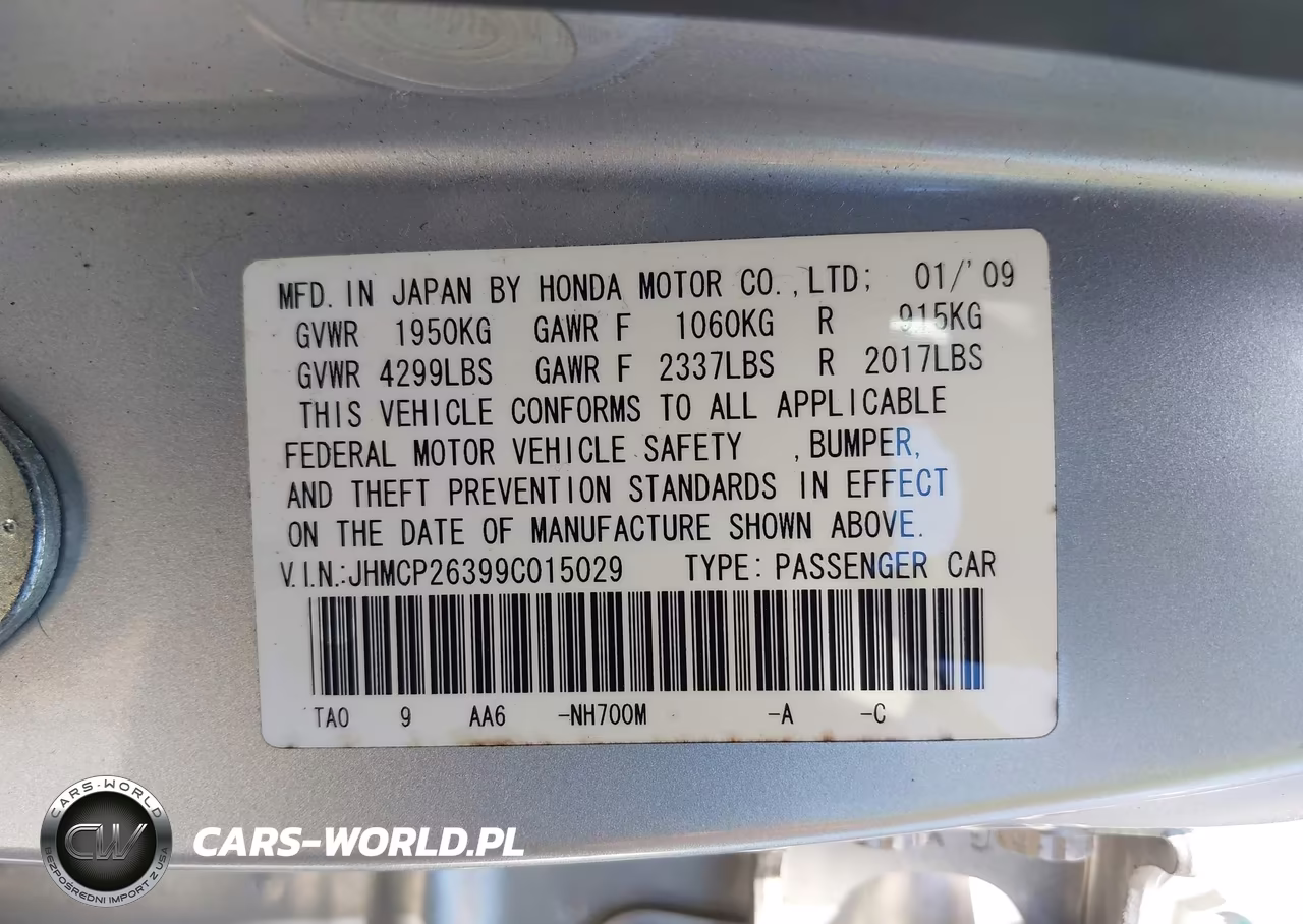2009 Honda Accord 2.4 Lx VIN:JHMCP26399C015029 - 9