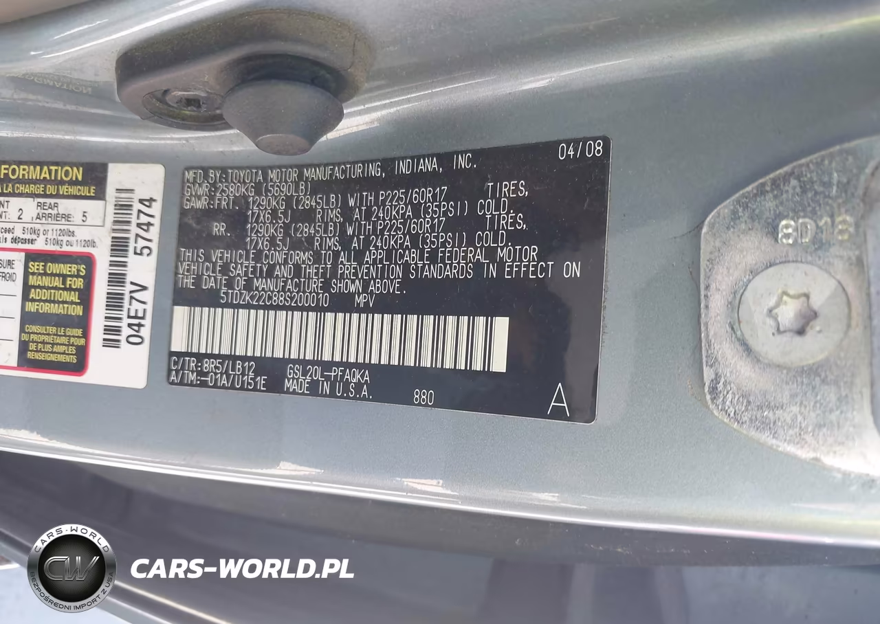 2008 Toyota Sienna Xle VIN:5TDZK22C88S200010 - 9