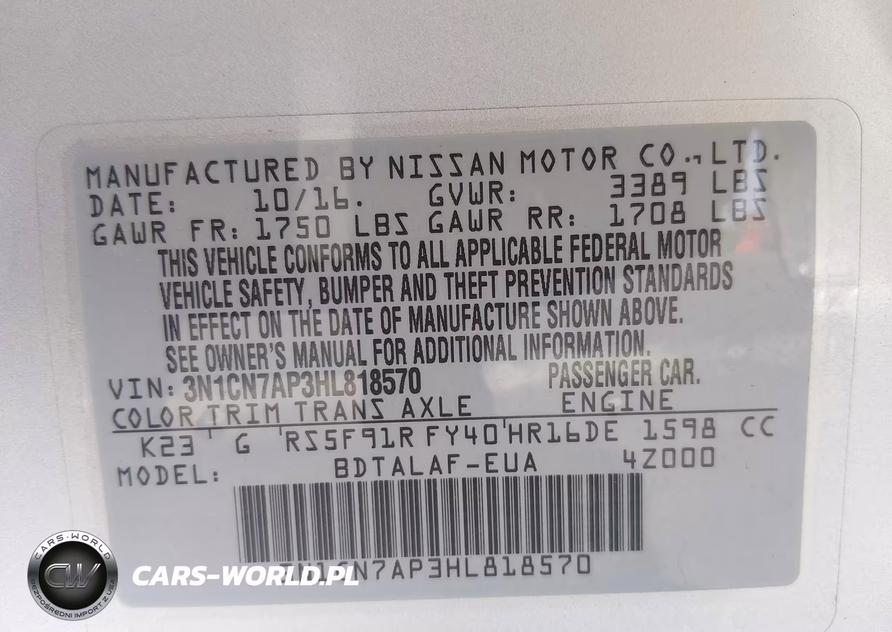 2017 Nissan Versa 1.6 S VIN:3N1CN7AP3HL818570 - 9