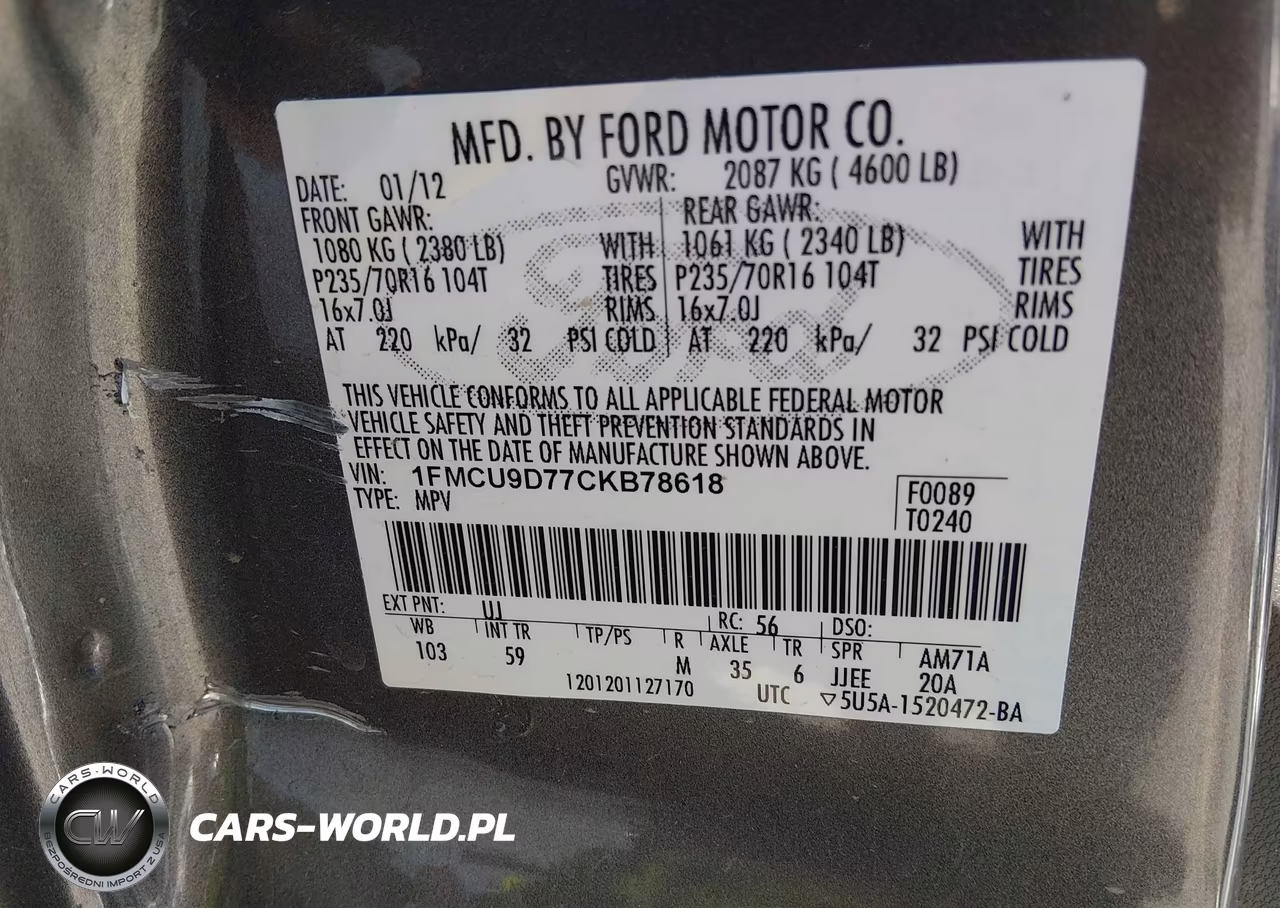 2012 Ford Escape Xlt VIN:1FMCU9D77CKB78618 - 9