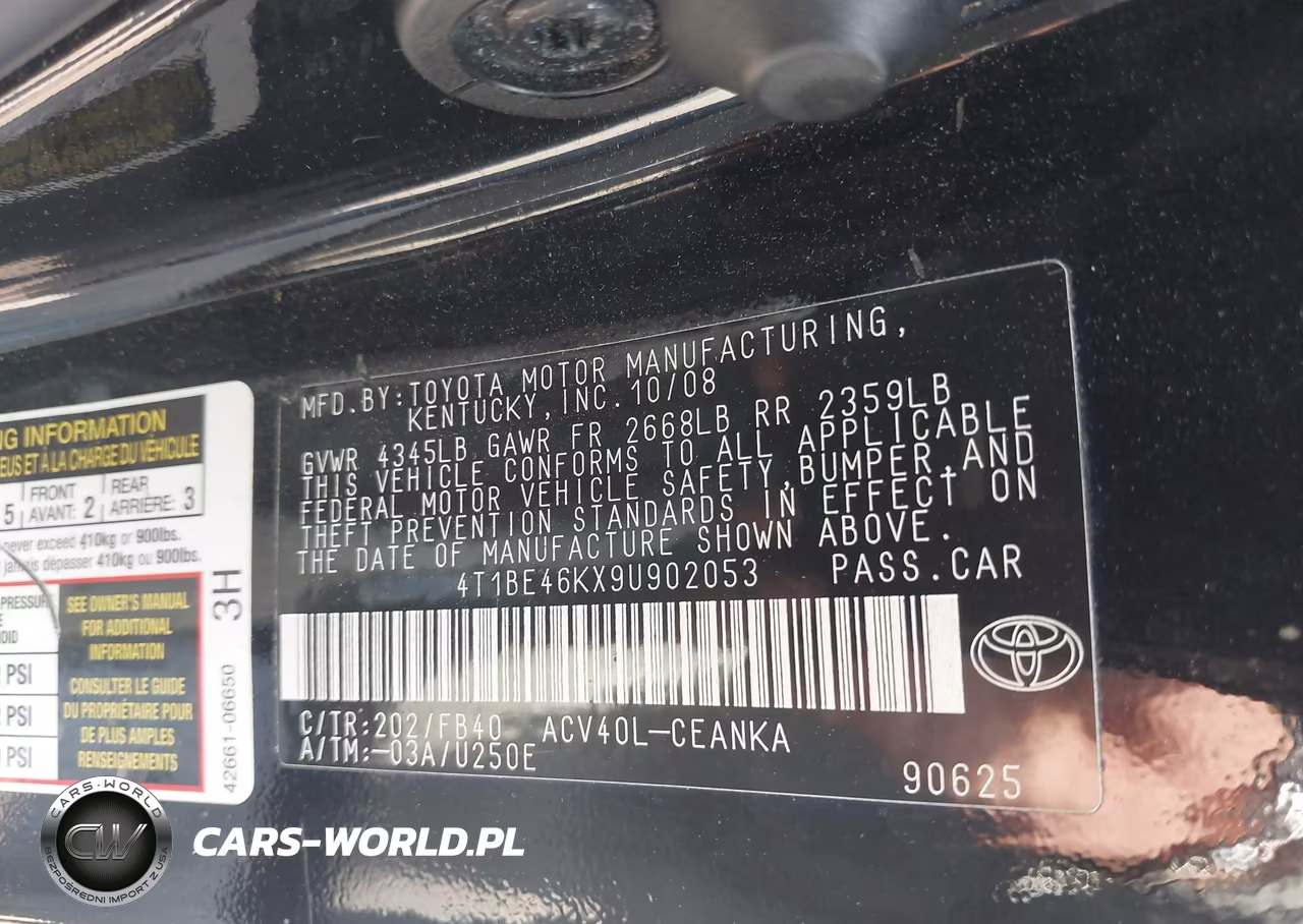 2009 Toyota Camry Le VIN:4T1BE46KX9U902053 - 9