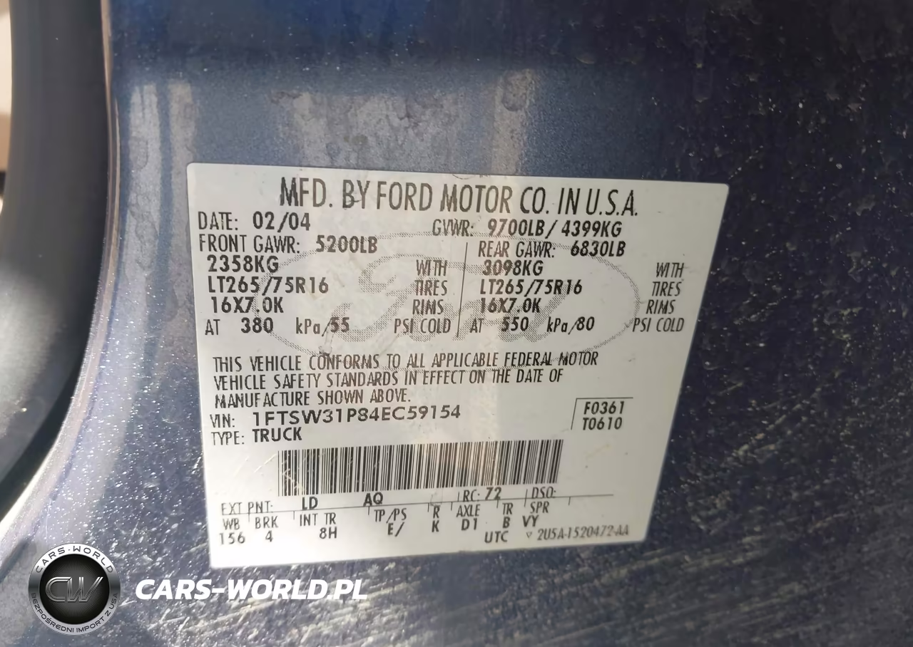2004 Ford F-350 Lariat-Xl-Xlt VIN:1FTSW31P84EC59154 - 9