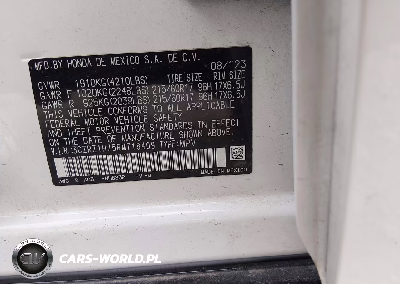 2024 Honda Hr-V 2Wd Ex-L-2Wd Ex-L W-O Bsi VIN:3CZRZ1H75RM718409 - 9