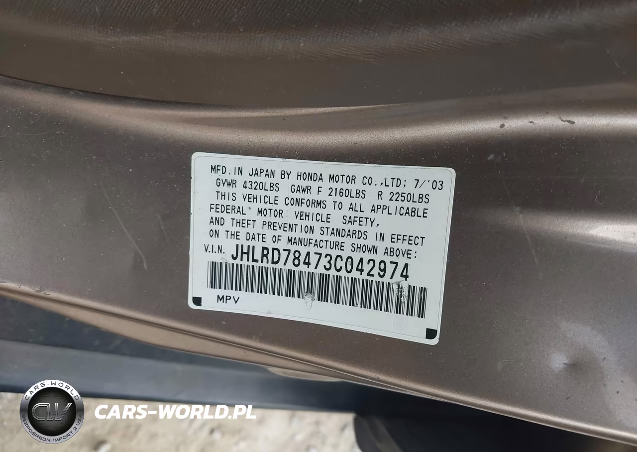 2003 Honda Cr-V Lx VIN:JHLRD78473C042974 - 9