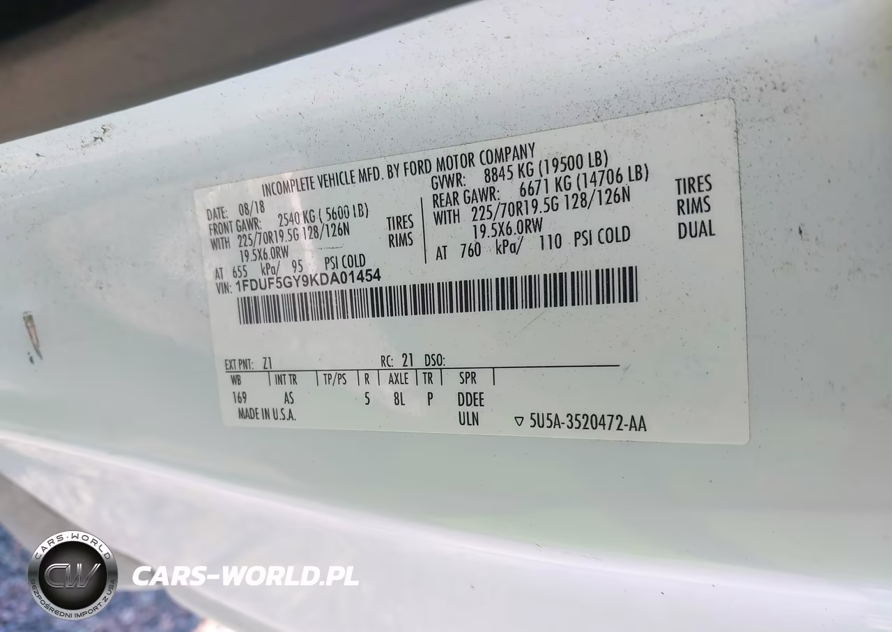2019 Ford F-550 Chassis Xl VIN:1FDUF5GY9KDA01454 - 8