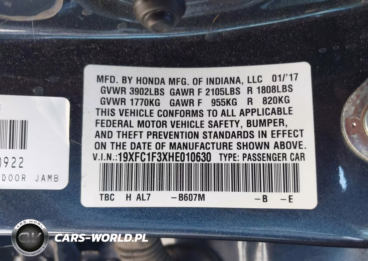 2017 Honda Civic Ex-T VIN:19XFC1F3XHE010630 - 9