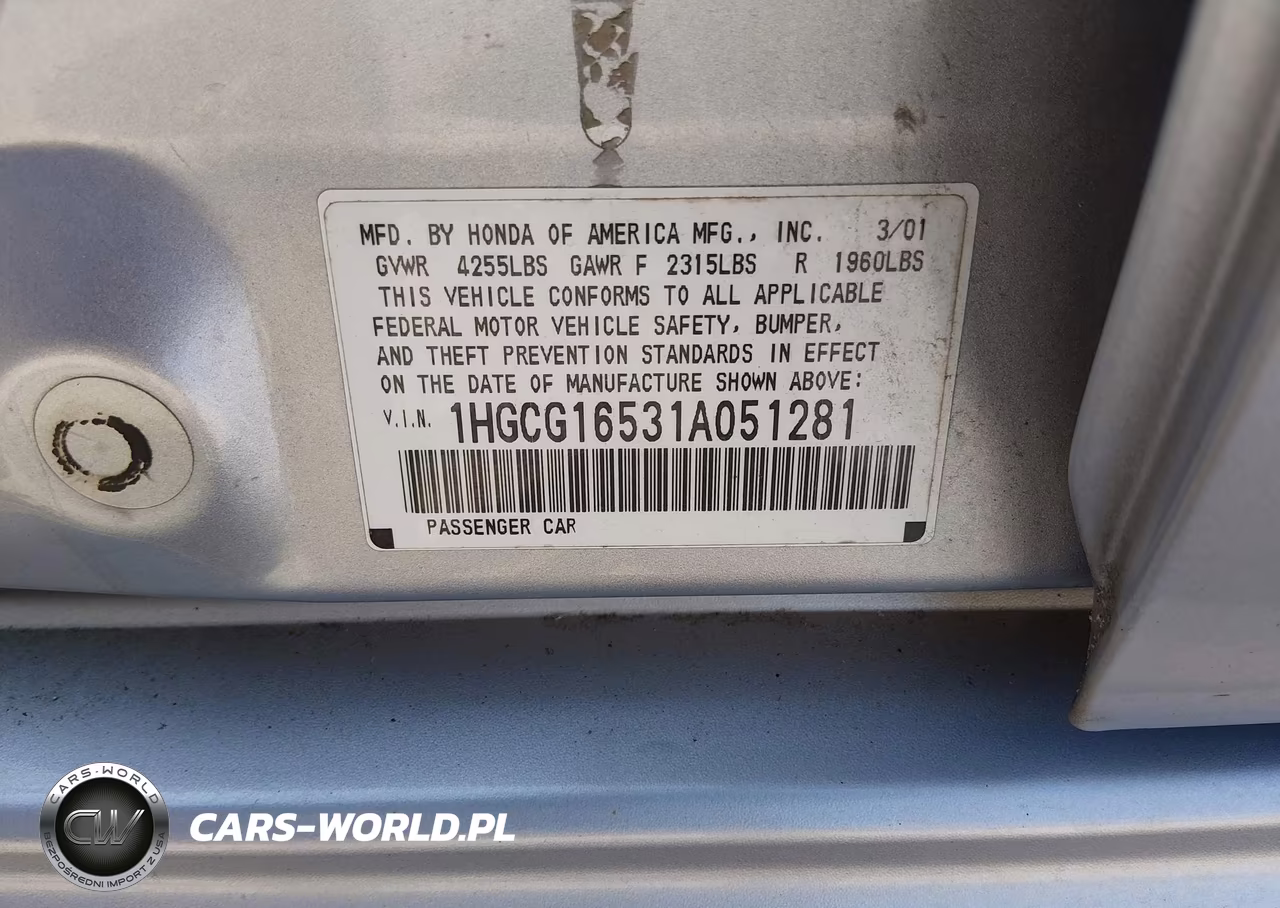2001 Honda Accord 3.0 Ex VIN:1HGCG16531A051281 - 9