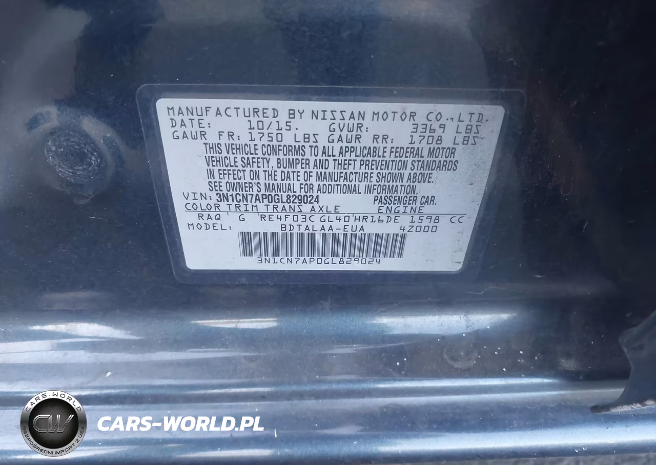 2016 Nissan Versa 1.6 S VIN:3N1CN7AP0GL829024 - 9