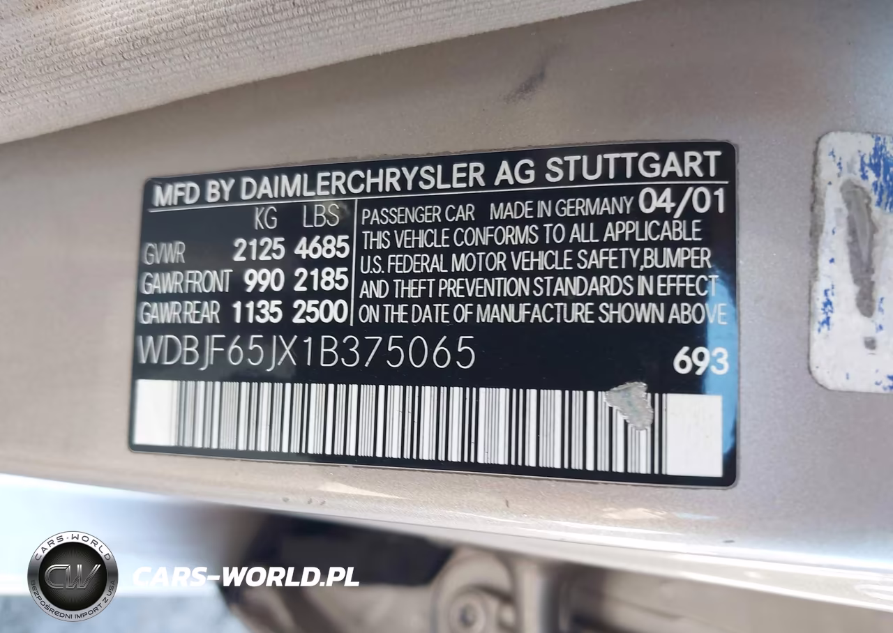2001 Mercedes-Benz E 320 VIN:WDBJF65JX1B375065 - 9