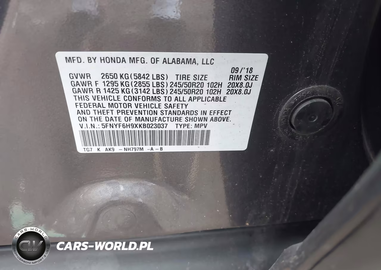 2019 Honda Pilot Touring VIN:5FNYF6H9XKB023037 - 9