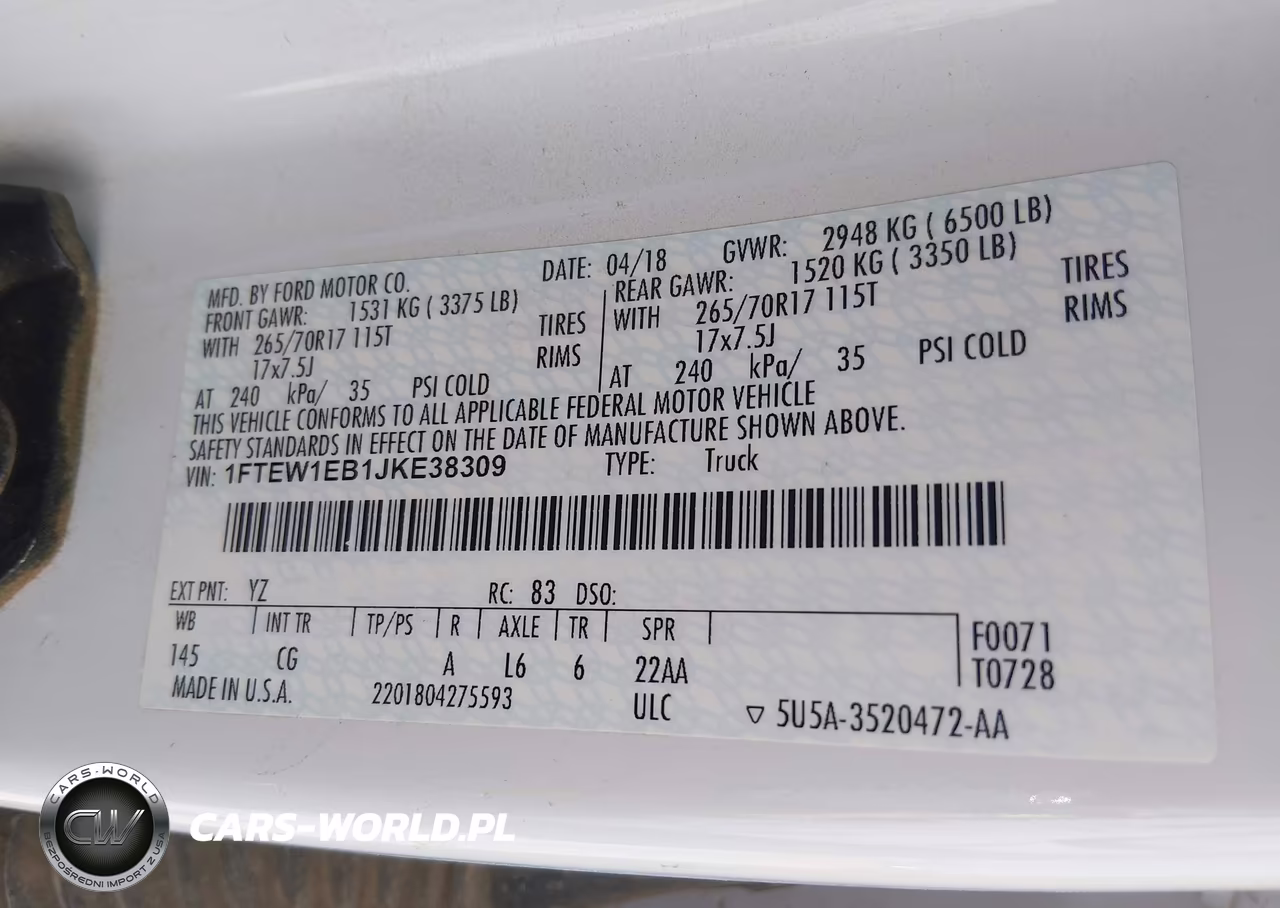 2018 Ford F-150 Xl VIN:1FTEW1EB1JKE38309 - 9