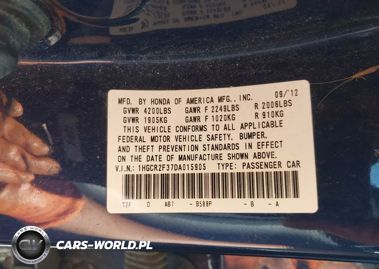 2013 Honda Accord Lx VIN:1HGCR2F37DA015905 - 9
