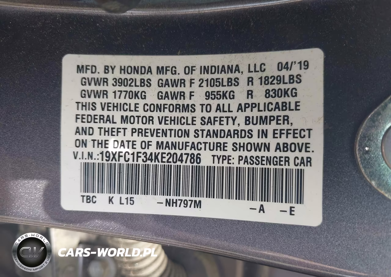 2019 Honda Civic Ex VIN:19XFC1F34KE204786 - 9