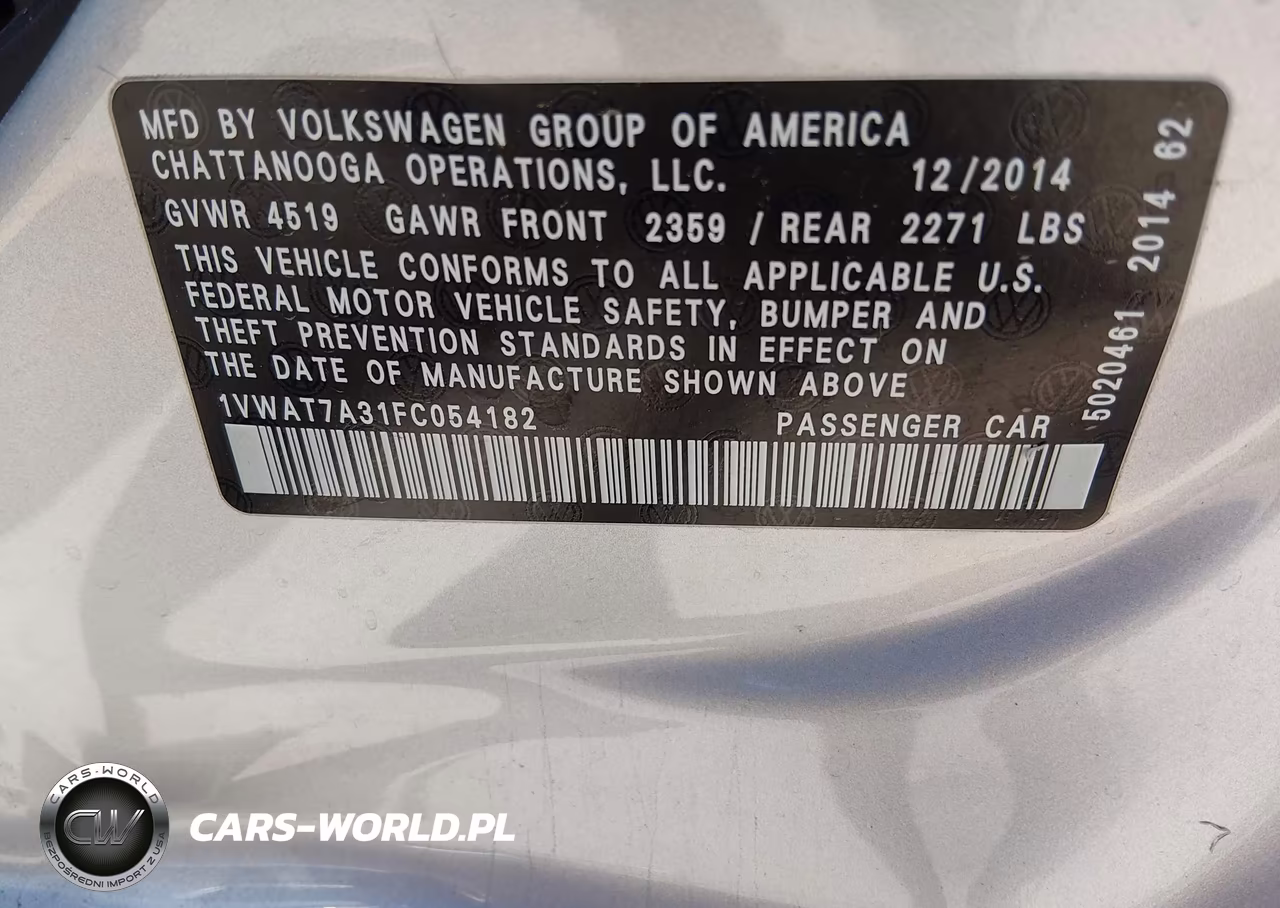 2015 Volkswagen Passat 1.8T Wolfsburg Edition VIN:1VWAT7A31FC054182 - 9