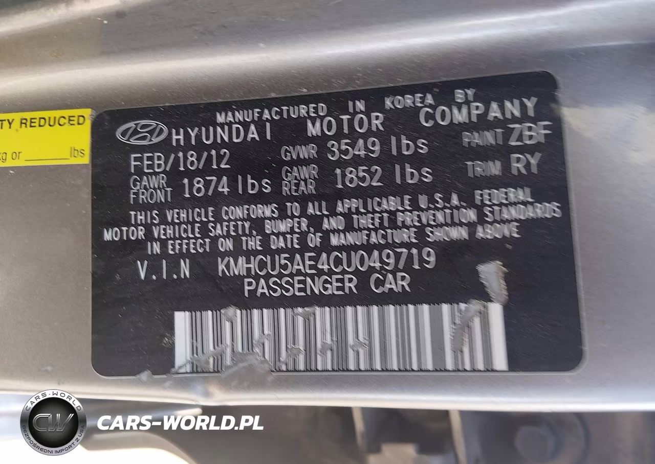 2012 Hyundai Accent Se VIN:KMHCU5AE4CU049719 - 9