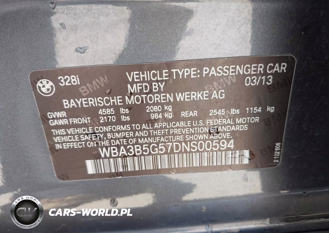 2013 BMW 328I xDrive VIN:WBA3B5G57DNS00594 - 9