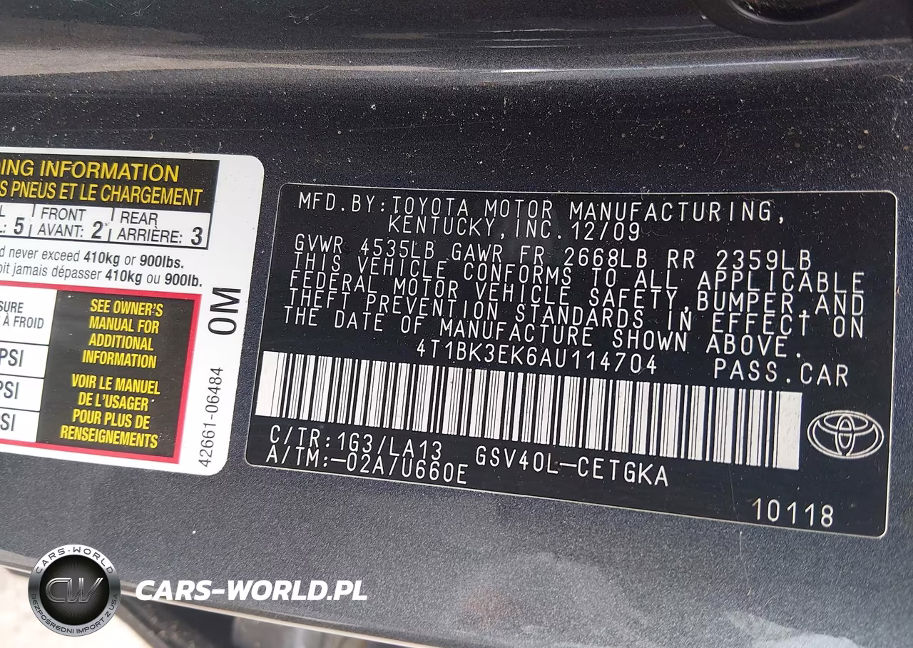 2010 Toyota Camry Xle V6 VIN:4T1BK3EK6AU114704 - 9