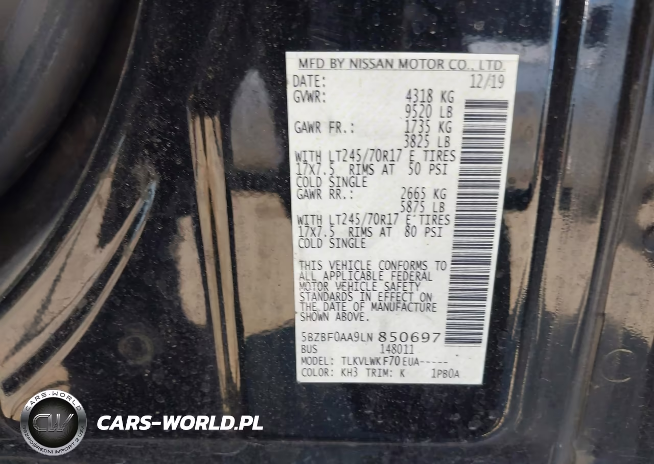 2020 Nissan Nv Passenger Nv3500 Hd S VIN:5BZBF0AA9LN850697 - 9