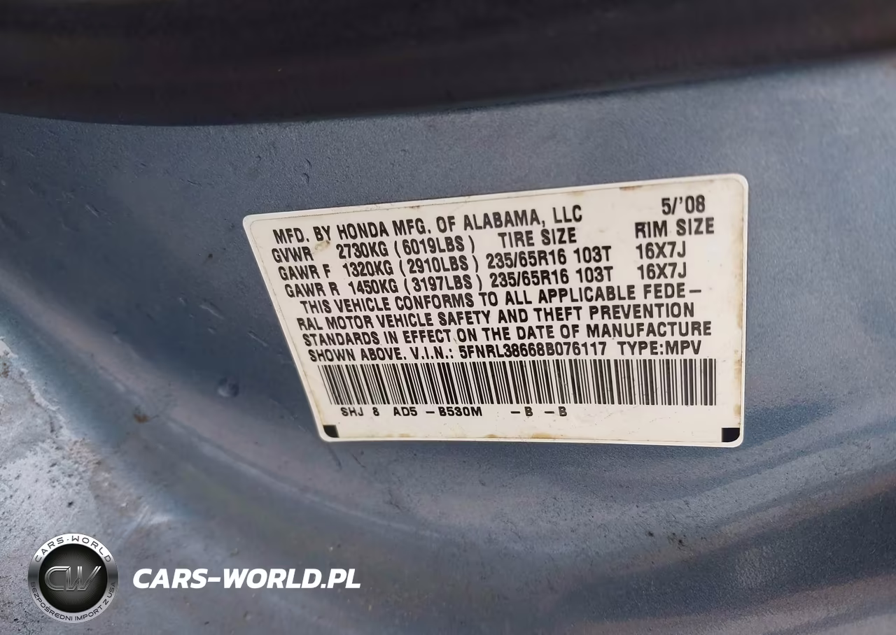 2008 Honda Odyssey Ex-L VIN:5FNRL38668B076117 - 9