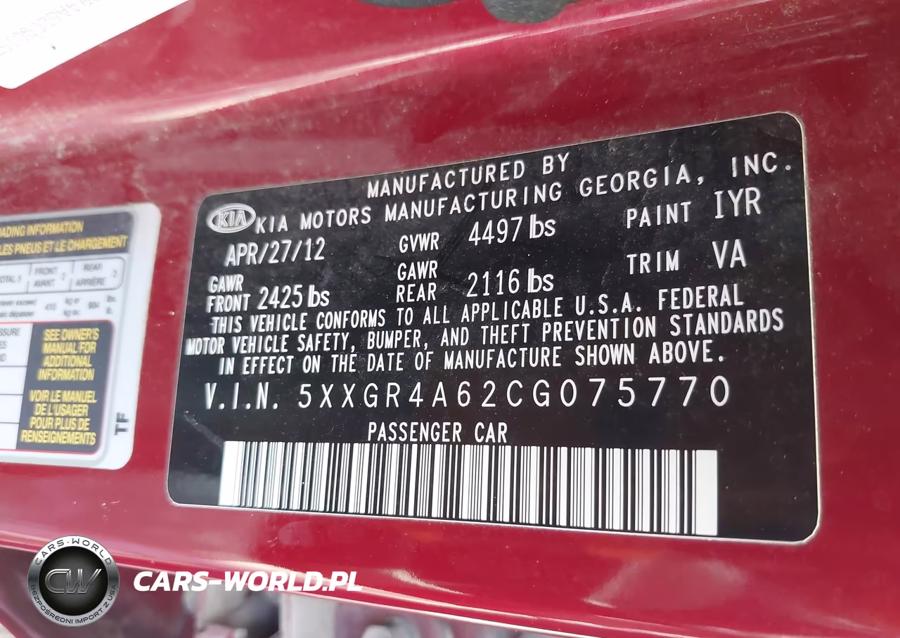 2012 Kia Optima Sx VIN:5XXGR4A62CG075770 - 9