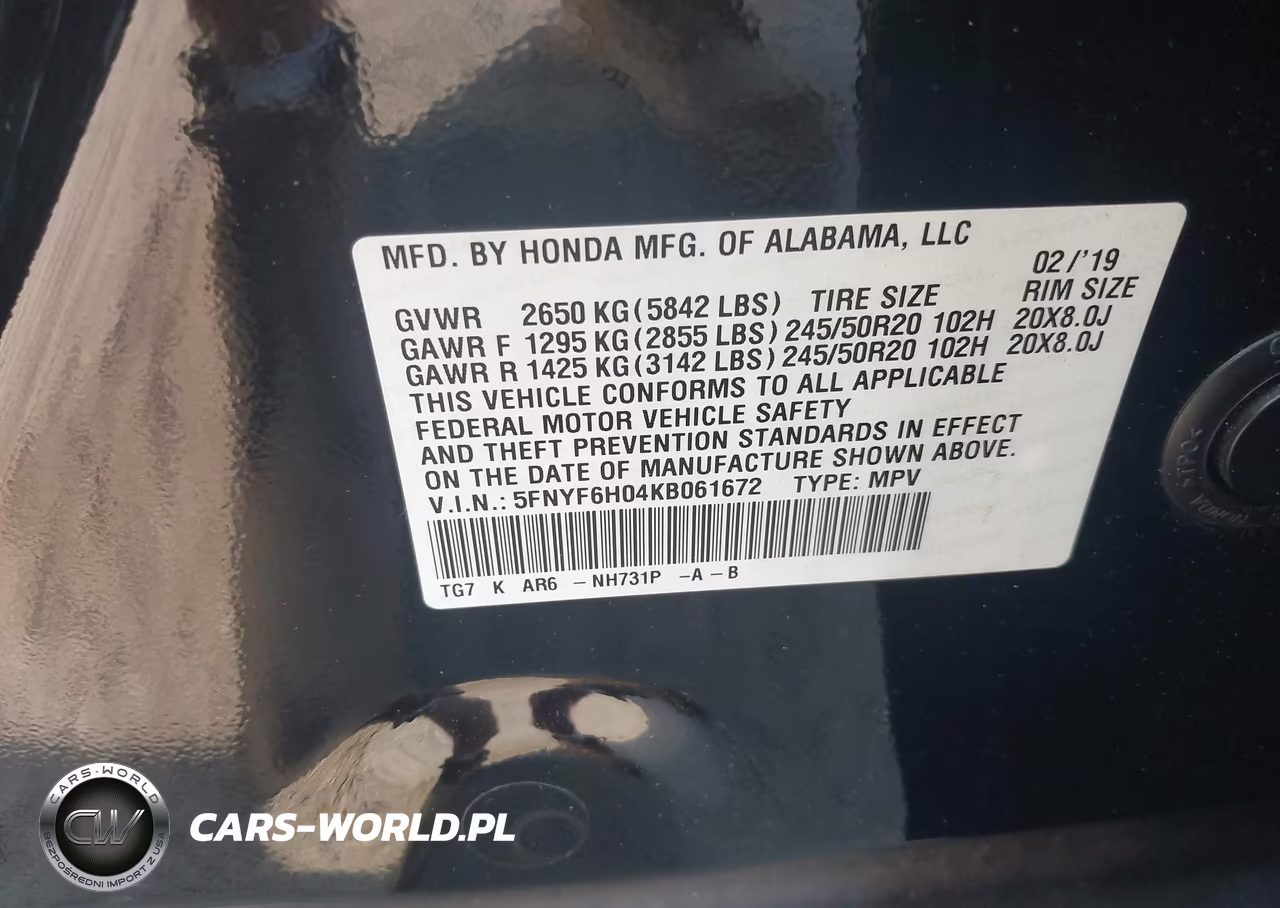 2019 Honda Pilot Elite VIN:5FNYF6H04KB061672 - 9