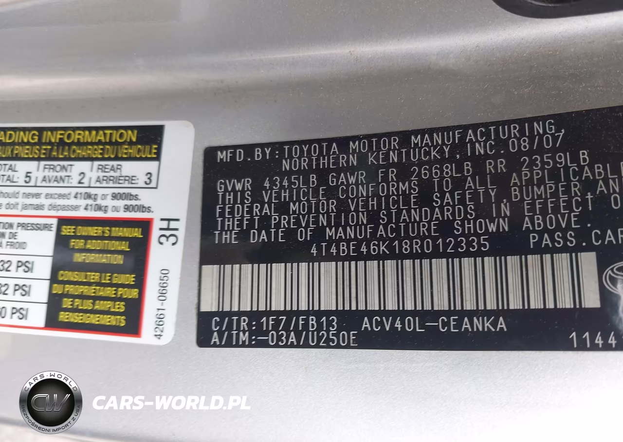 2008 Toyota Camry Le VIN:4T4BE46K18R012335 - 9