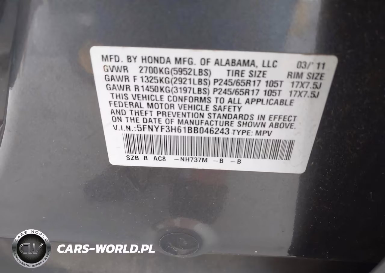 2011 Honda Pilot Ex-L VIN:5FNYF3H61BB046243 - 9