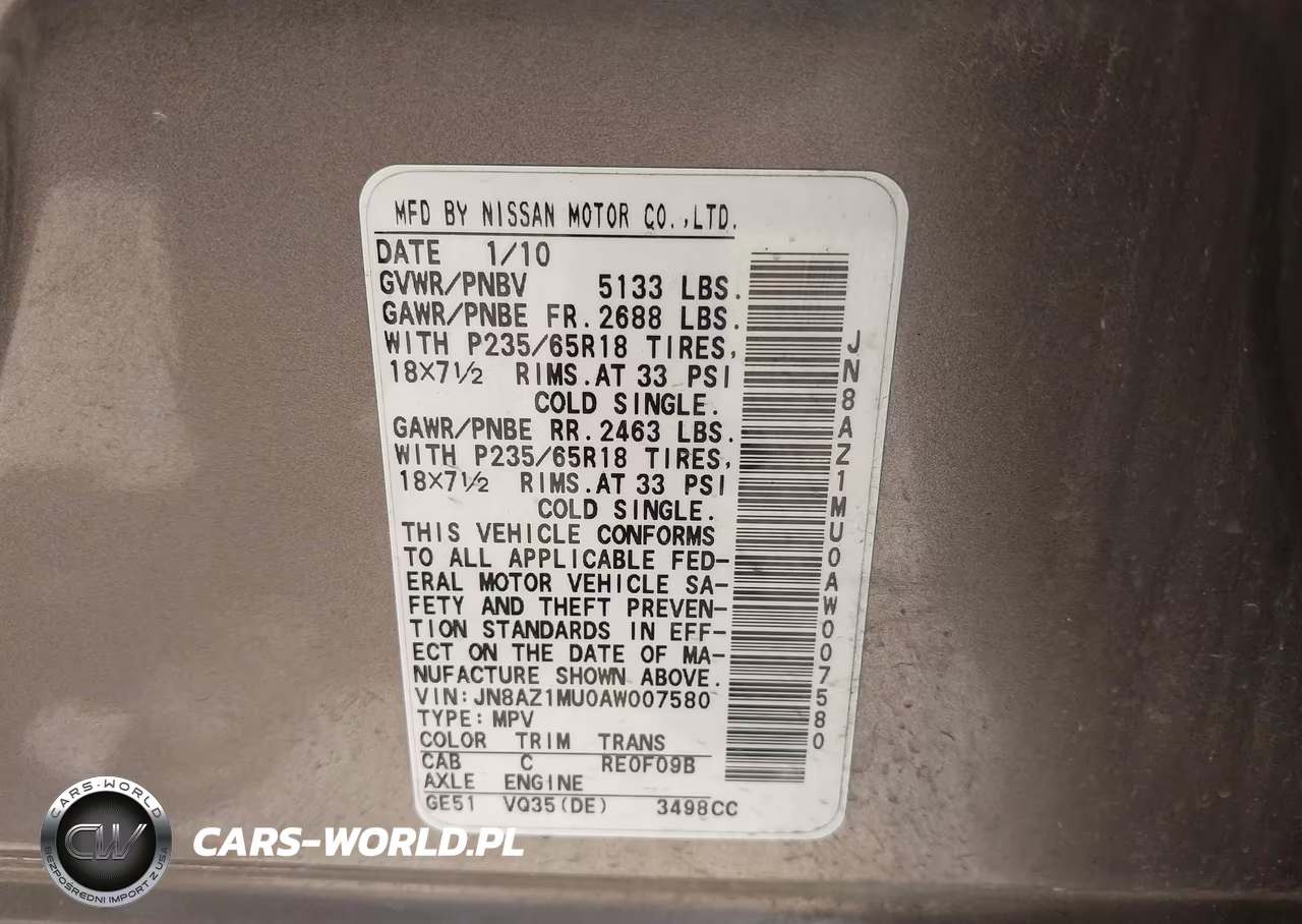 2010 Nissan Murano Sl VIN:JN8AZ1MU0AW007580 - 9