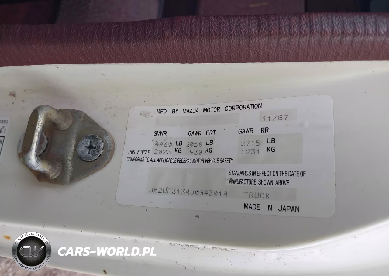 1988 Mazda B2200 Cab Plus VIN:JM2UF3134J0343014 - 9