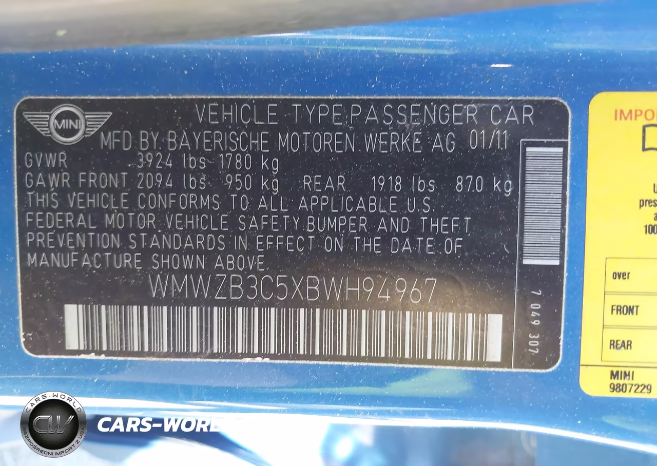 2011 Mini Cooper Countryman VIN:WMWZB3C5XBWH94967 - 9